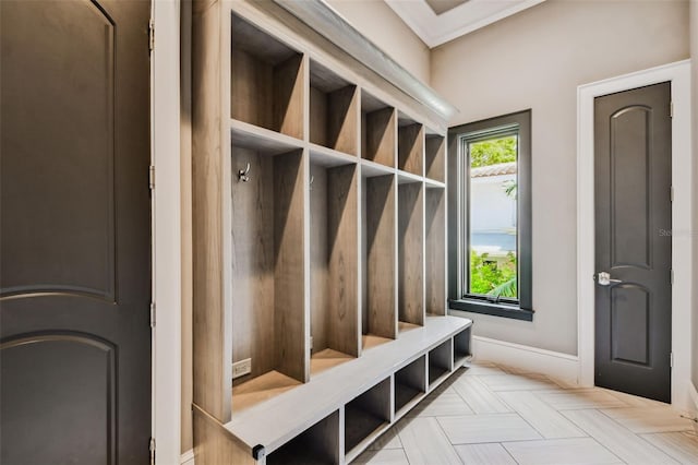 mudroom with light parquet floors