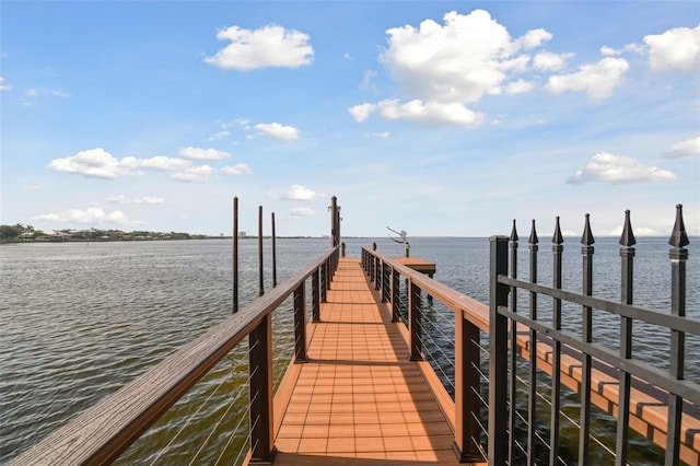 view of dock with a water view