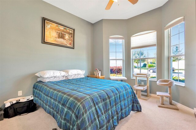 bedroom featuring ceiling fan and carpet flooring