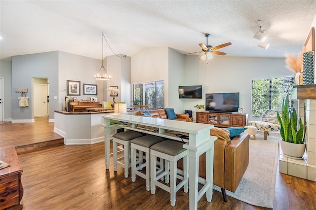 living room featuring hardwood / wood-style floors and lofted ceiling