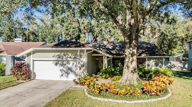 14631 Village Glen Cir, Tampa, FL 33618 - ranch-style house with a garage, driveway, and a front yard