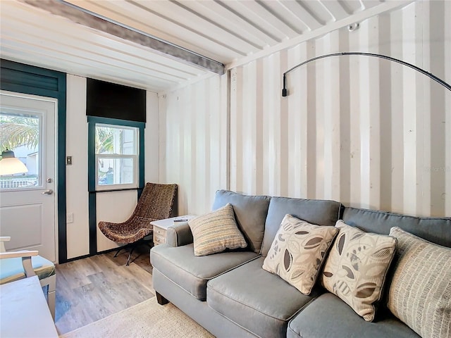 living room with light hardwood / wood-style floors