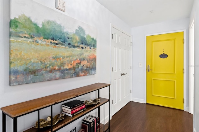 interior space with dark wood-type flooring