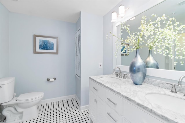 bathroom with tile patterned flooring, vanity, and toilet