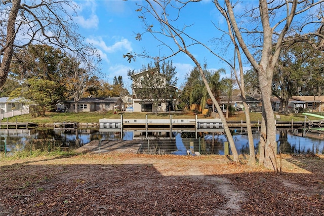 dock area featuring a water view