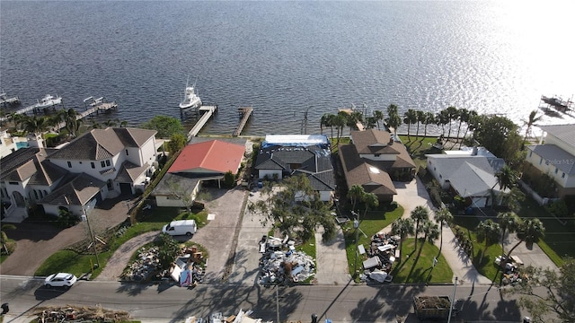 aerial view with a water view