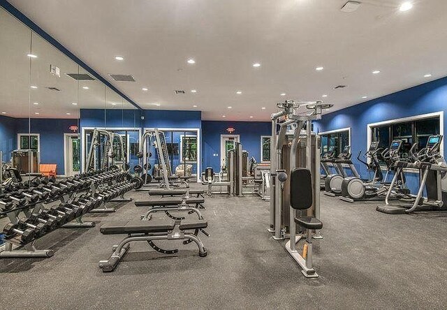 6337 Waves End Pl, Apollo Beach, FL 33572 - exercise room with recessed lighting