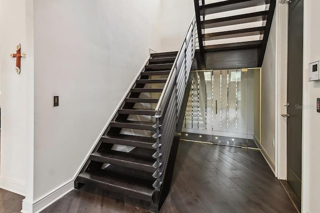 stairway featuring wood-type flooring