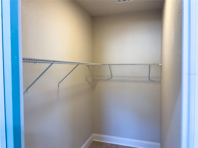 walk in closet with wood-type flooring