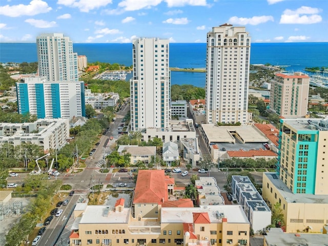 aerial view with a water view