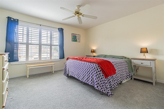 bedroom featuring carpet floors and ceiling fan