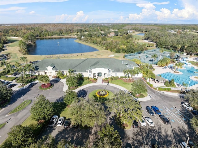 aerial view with a water view