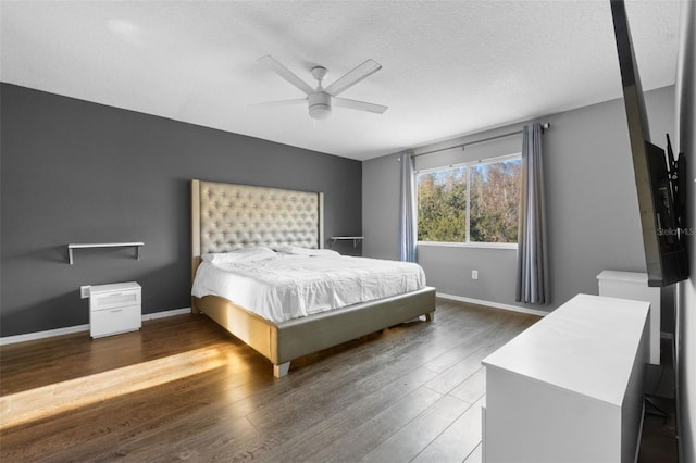 18127 Sandy Pointe Dr, Tampa, FL 33647 - bedroom featuring wood finished floors, baseboards, a ceiling fan, and a textured ceiling
