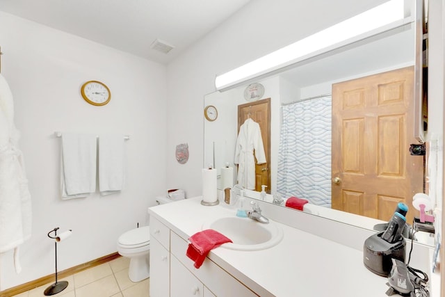 bathroom featuring tile patterned flooring, vanity, and toilet