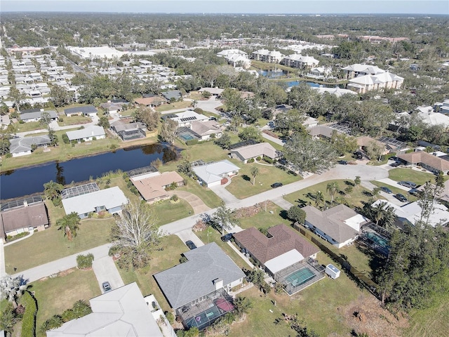 bird's eye view featuring a water view