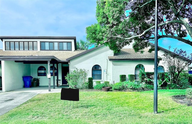 view of front facade featuring a carport and a front yard