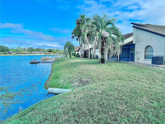 water view featuring a dock