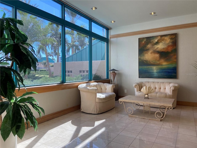 living area with light tile patterned flooring