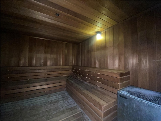 view of sauna with wood-type flooring