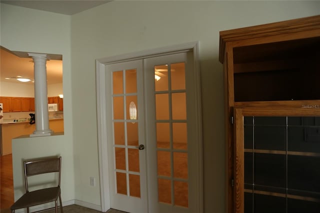 doorway featuring french doors and ornate columns