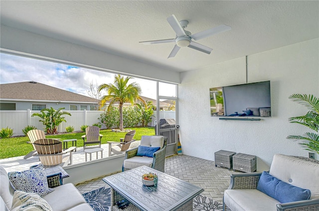 view of patio / terrace featuring an outdoor hangout area and ceiling fan