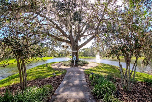 view of home's community with a water view