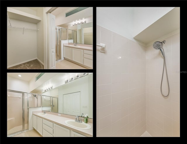 5733 Heronpark Pl, Lithia, FL 33547 - bathroom with a stall shower, double vanity, and a spacious closet