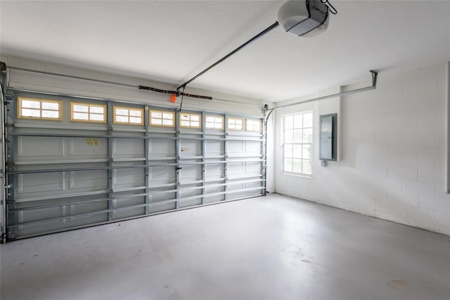 5733 Heronpark Pl, Lithia, FL 33547 - garage with a garage door opener, electric panel, and concrete block wall