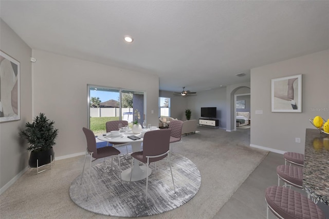 dining area featuring ceiling fan