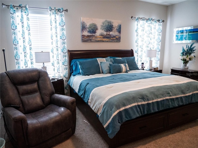 carpeted bedroom featuring multiple windows