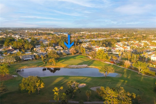 3401 Avenida Madera Unit B, Bradenton, FL 34210 - aerial overview of property's location featuring nearby suburban area, a golf club, and a large body of water