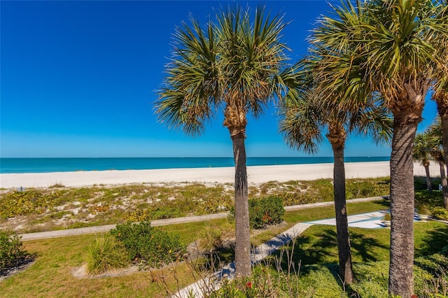 view of water feature with a beach view