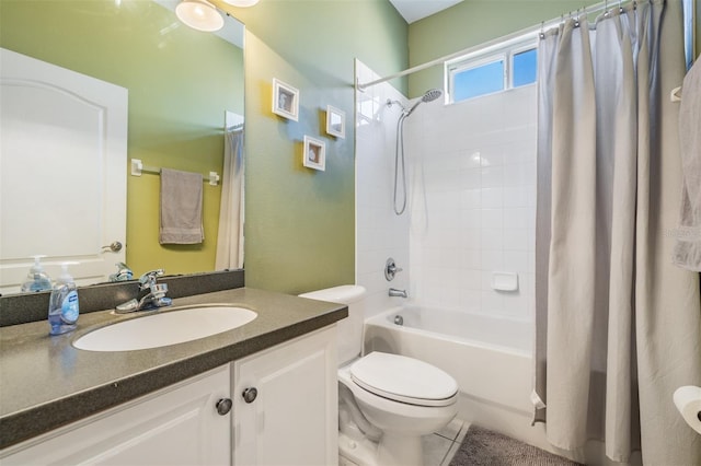 full bathroom with tile patterned flooring, vanity, shower / bath combo, and toilet