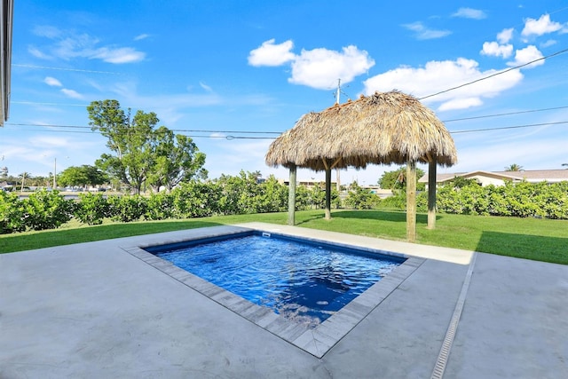 view of pool with a gazebo, a patio area, and a yard