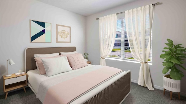 carpeted bedroom featuring multiple windows