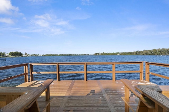 dock area featuring a deck with water view