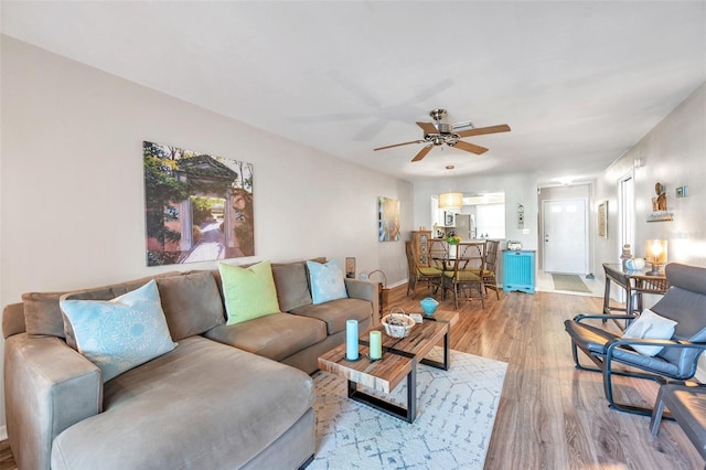 460 Paula Dr S Unit 101, Dunedin, FL 34698 - living room featuring light wood-style flooring, a ceiling fan, and baseboards