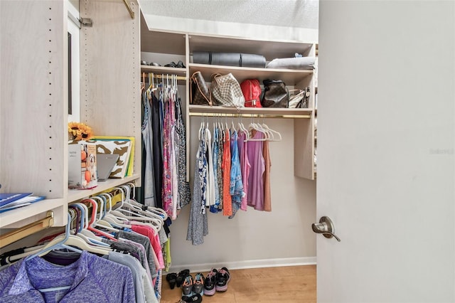 walk in closet with hardwood / wood-style flooring