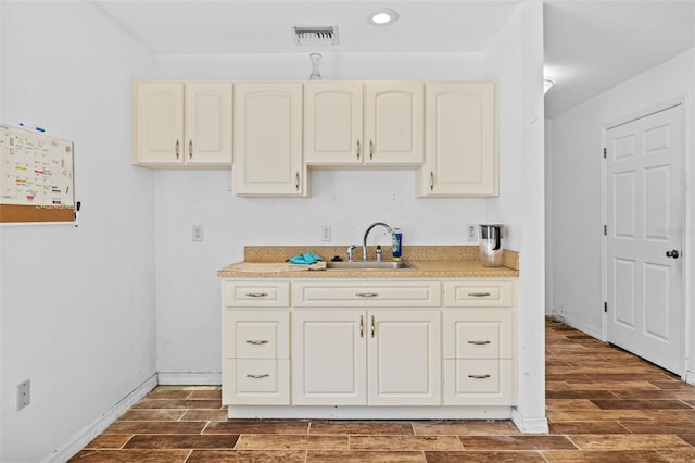 kitchen with dark hardwood / wood-style floors and sink