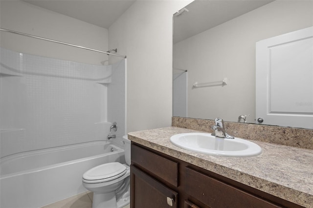 full bathroom featuring vanity,  shower combination, and toilet