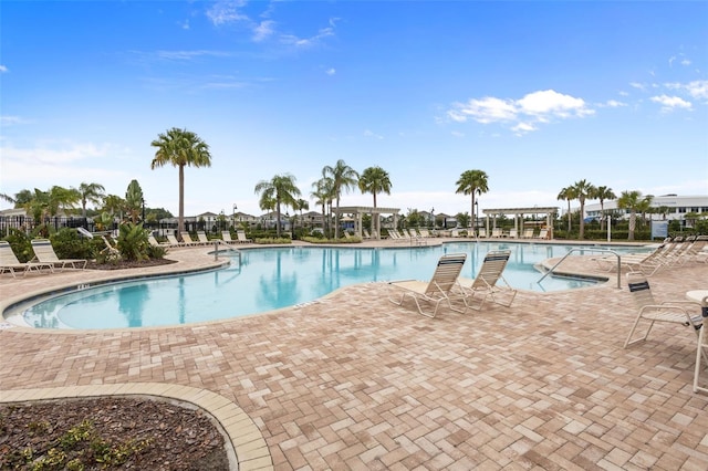 view of swimming pool featuring a patio