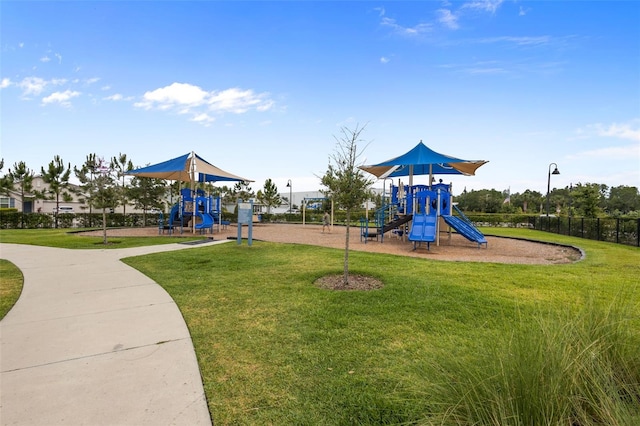 view of jungle gym with a yard