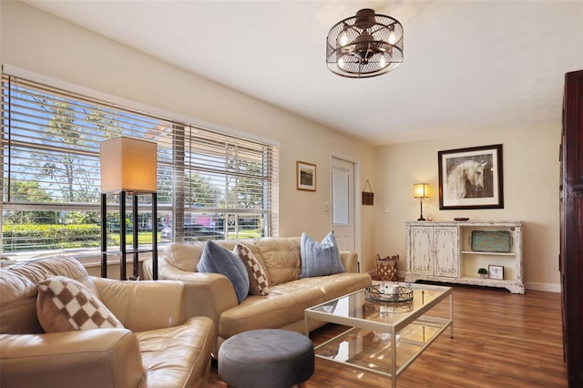 living room with dark wood-type flooring