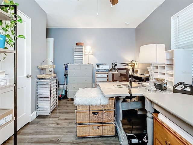 office space with hardwood / wood-style flooring