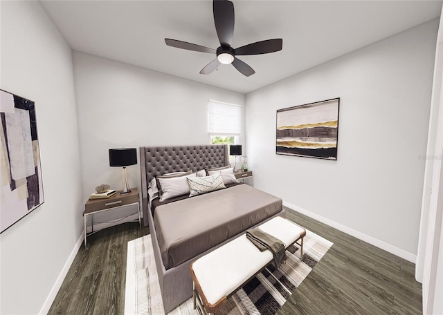 bedroom featuring dark hardwood / wood-style floors and ceiling fan