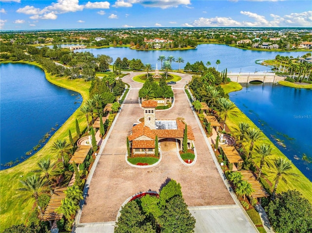 aerial view with a water view