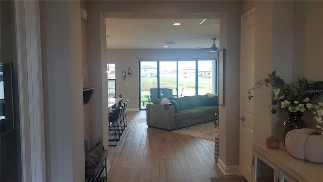 corridor featuring light hardwood / wood-style flooring