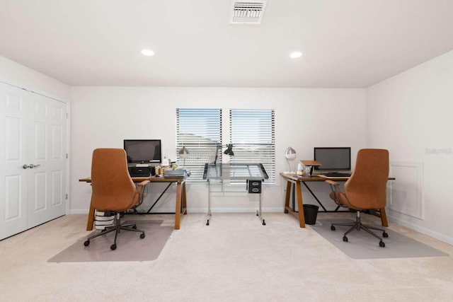 view of carpeted home office