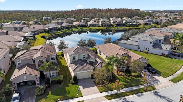 aerial view featuring a water view