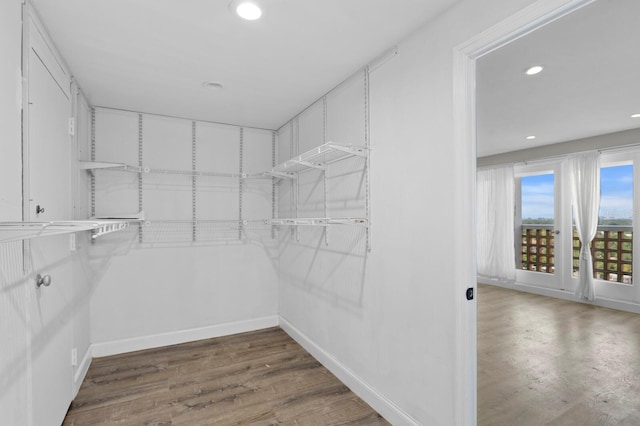 walk in closet featuring hardwood / wood-style flooring